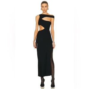 Staud Prismatic Asymmetric Cutout Ribbed-knit Maxi Dress in Black Size 6 NWT